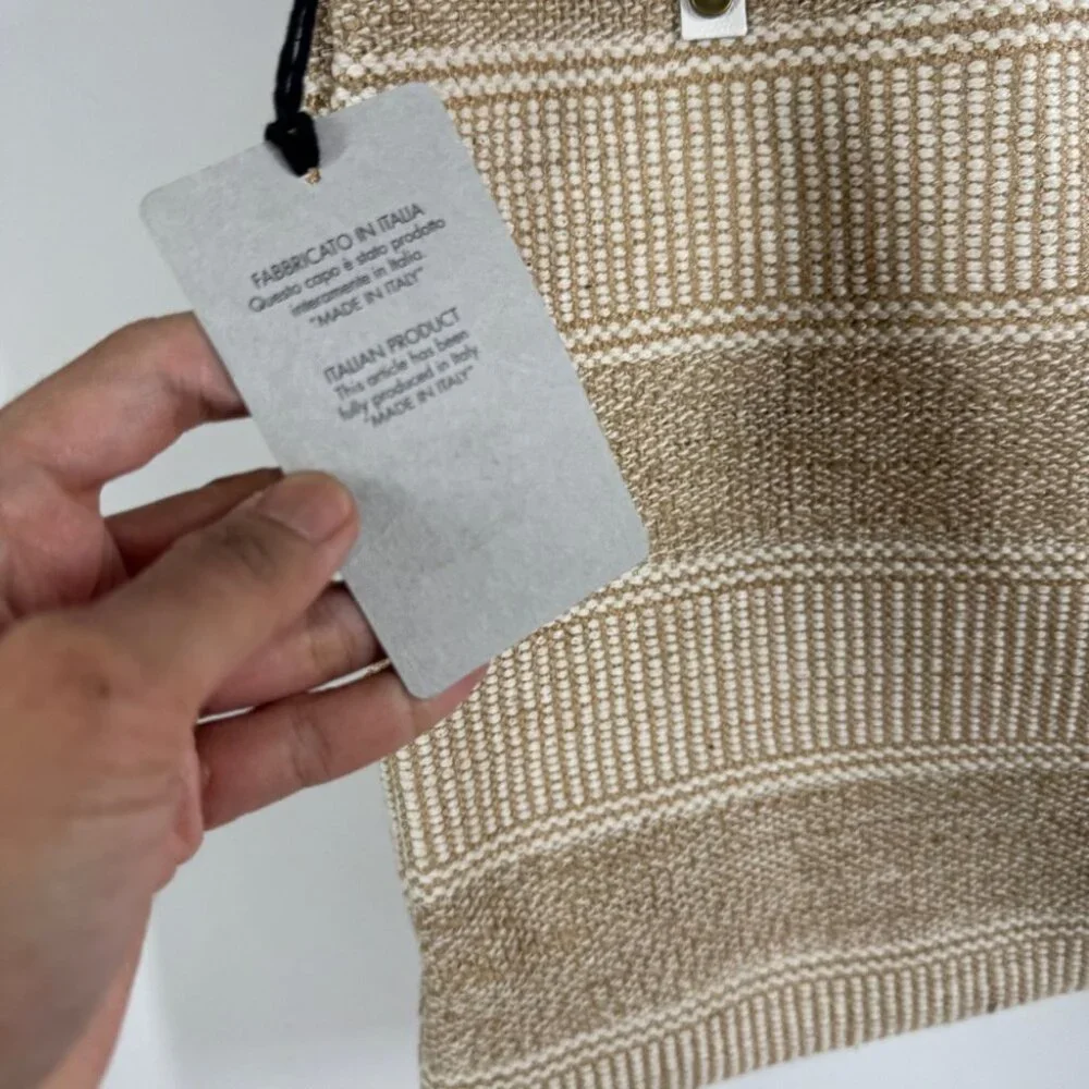 Summer Boho Woven Straw Raffia Bag Stylish Tan and White Tote Bag Stripe Beach - Picture 11 of 15